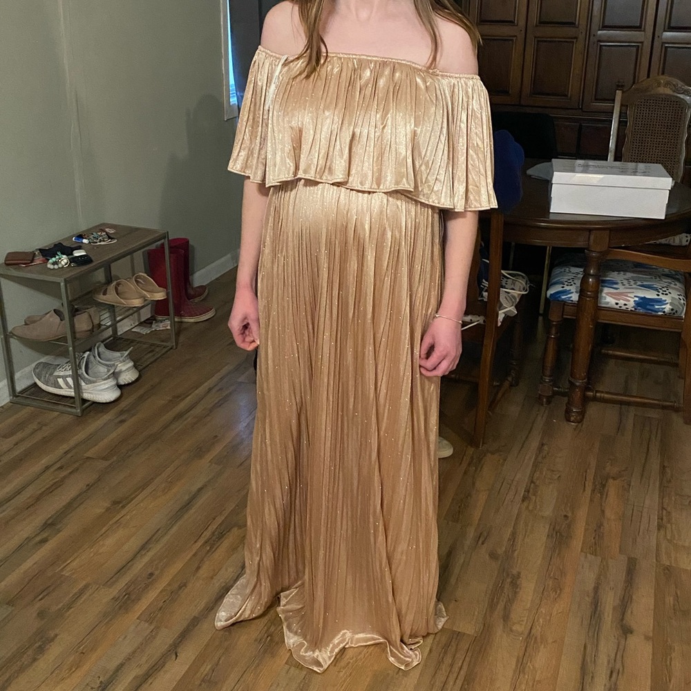 Gold sparkly maternity dress